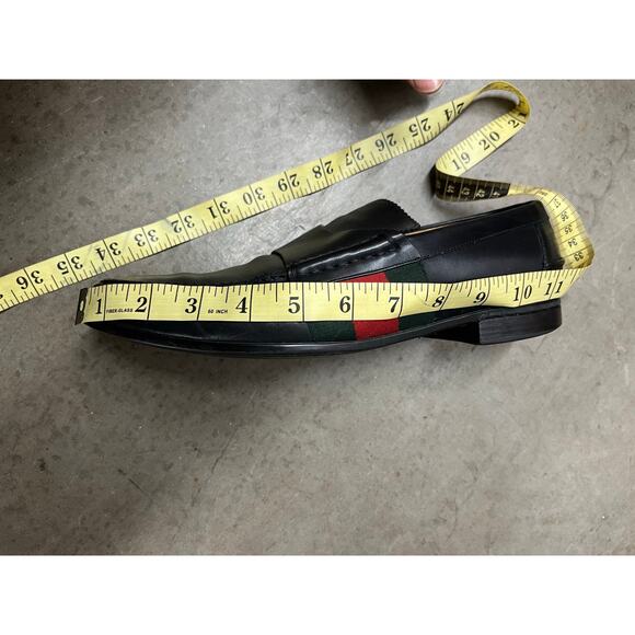 Gucci - Black Leather Web Slip On Loafers / 7.5 M - Picture 10 of 12